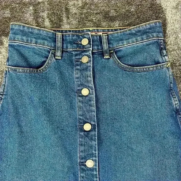 SOLD Faherty Long Denim Skirt Button Front Medium Blue Wash Denim Women's 26 - Picture 2 of 10